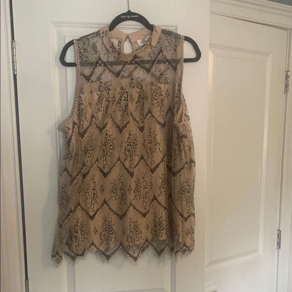 New York & Company Tan Boxy Blouse with Embellished Details